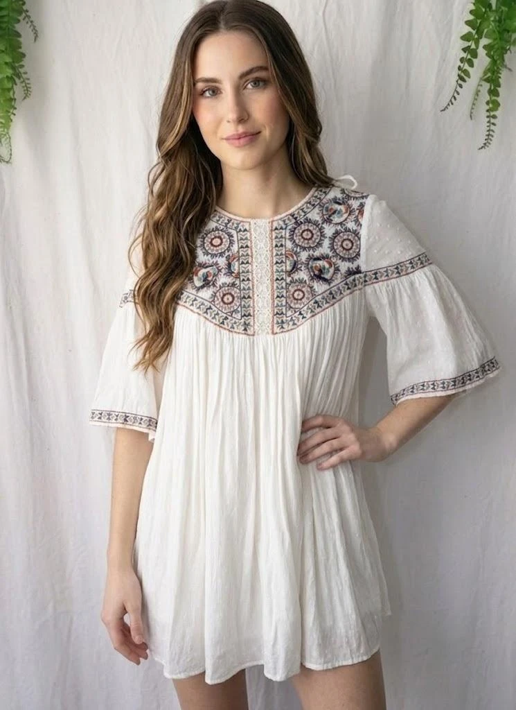 Bohemian chic white embroidered dress-like romper "Zara Trf"} – photo 7